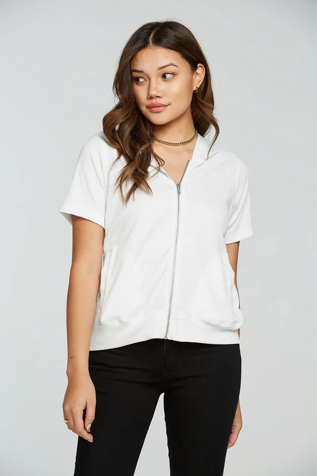 Outerwear Chaser Brand Womens Linen Rib Short Sleeve Zip Up Hoodie