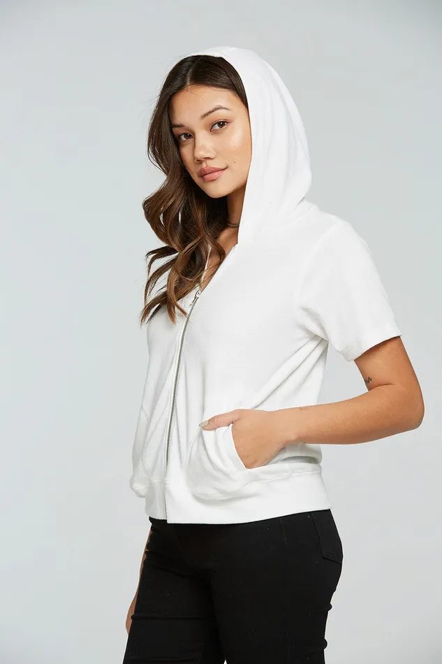 Outerwear Chaser Brand Womens Linen Rib Short Sleeve Zip Up Hoodie