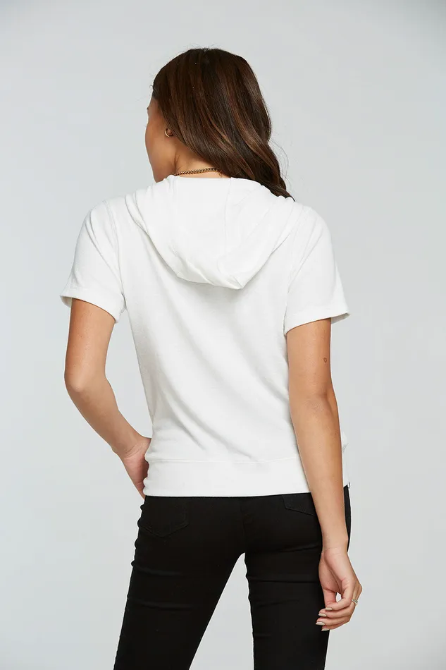 Outerwear Chaser Brand Womens Linen Rib Short Sleeve Zip Up Hoodie