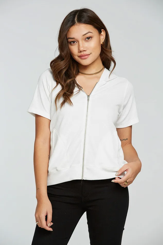 Outerwear Chaser Brand Womens Linen Rib Short Sleeve Zip Up Hoodie