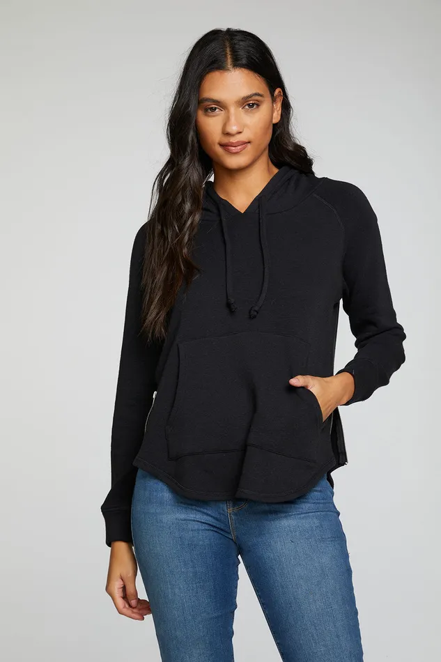 Outerwear Slub French Terry Long Sleeve Zip Side Shirttail Pullover Hoodie Chaser Brand Womens