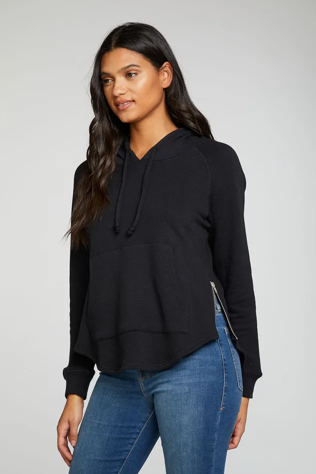 Outerwear Slub French Terry Long Sleeve Zip Side Shirttail Pullover Hoodie Chaser Brand Womens