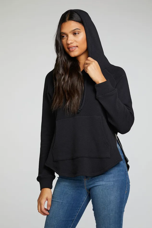 Outerwear Slub French Terry Long Sleeve Zip Side Shirttail Pullover Hoodie Chaser Brand Womens