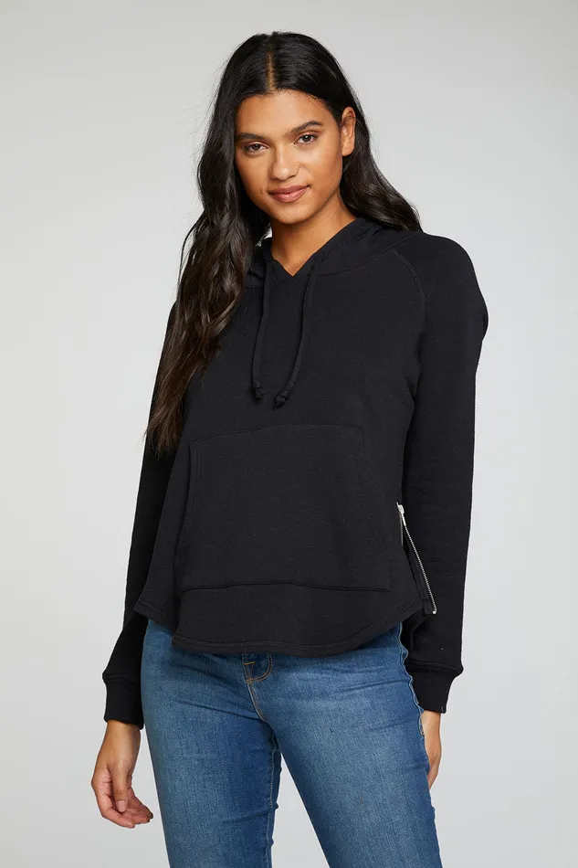 Outerwear Slub French Terry Long Sleeve Zip Side Shirttail Pullover Hoodie Chaser Brand Womens