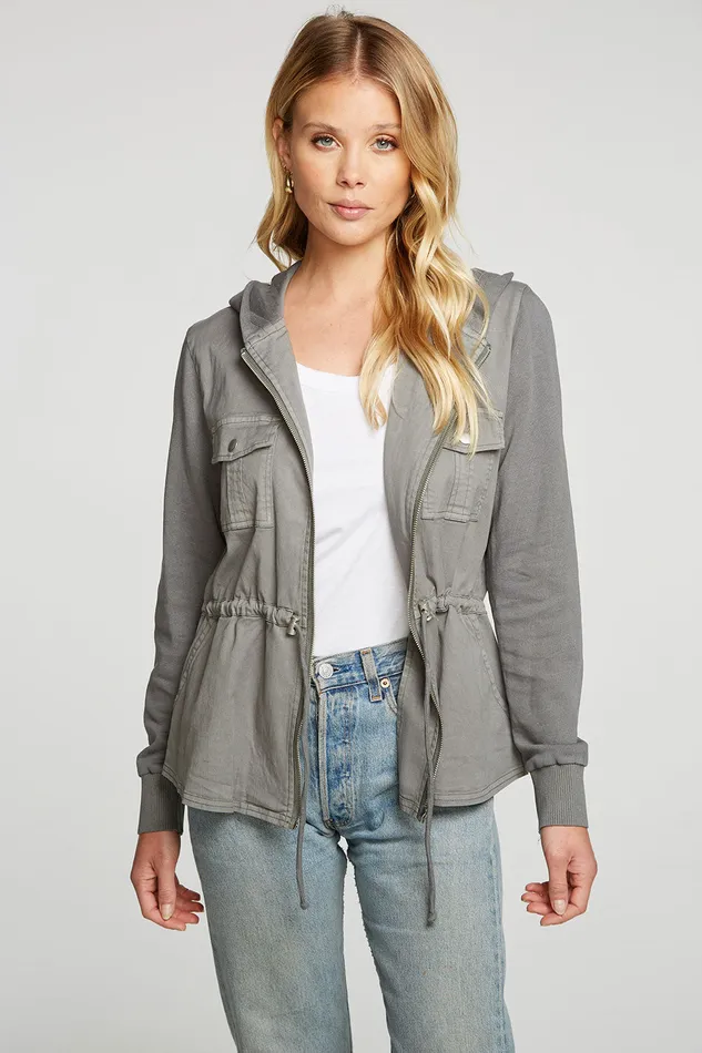 Outerwear Stretch Twill Long Sleeve Utility Jacket with Terry And Rib Chaser Brand Womens