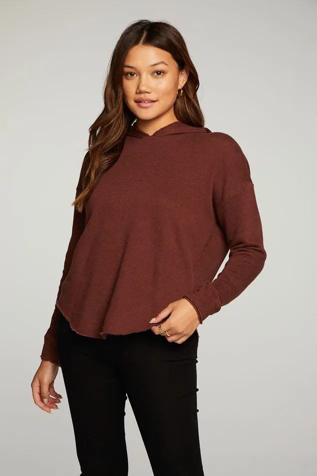 Outerwear Womens Chaser Brand Linen French Terry Long Sleeve Shirttail Pullover Hoodie