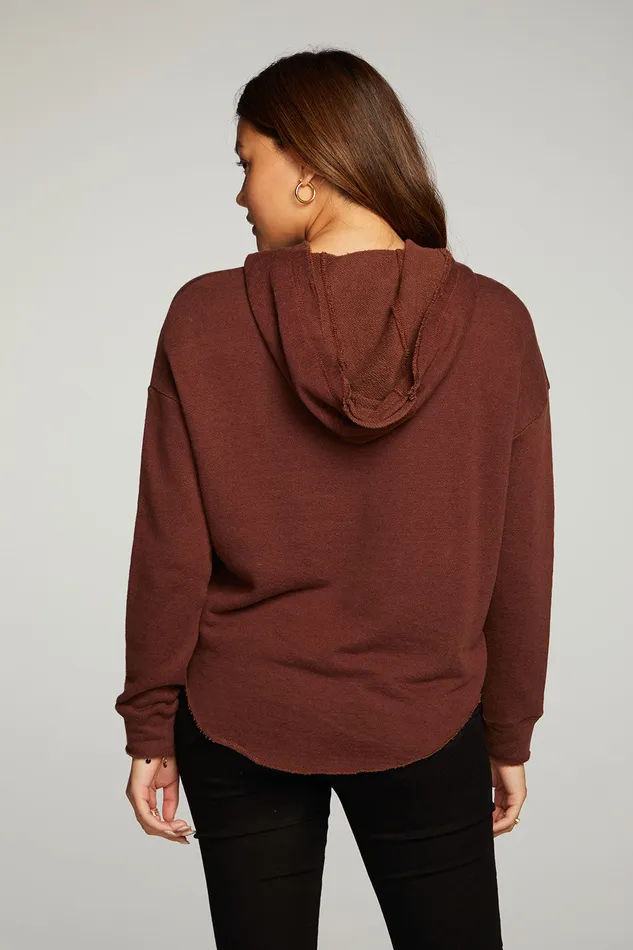Outerwear Womens Chaser Brand Linen French Terry Long Sleeve Shirttail Pullover Hoodie