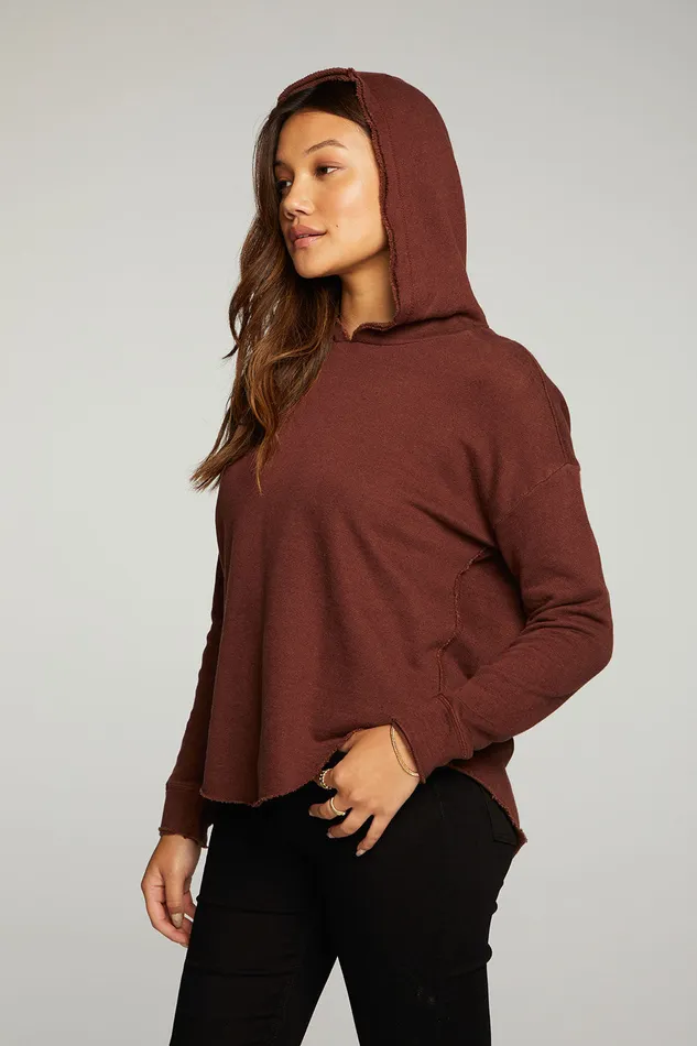 Outerwear Womens Chaser Brand Linen French Terry Long Sleeve Shirttail Pullover Hoodie