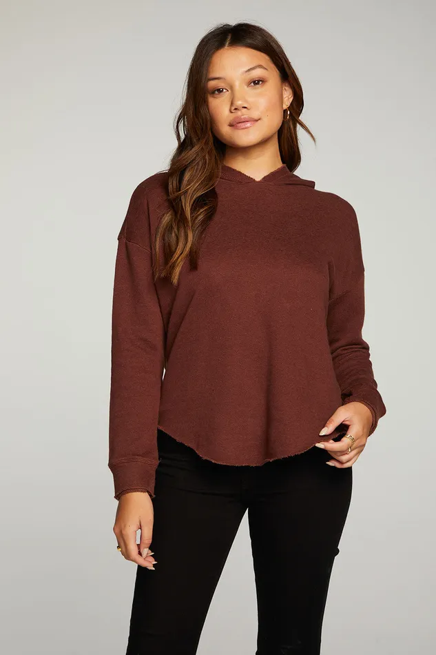 Outerwear Womens Chaser Brand Linen French Terry Long Sleeve Shirttail Pullover Hoodie