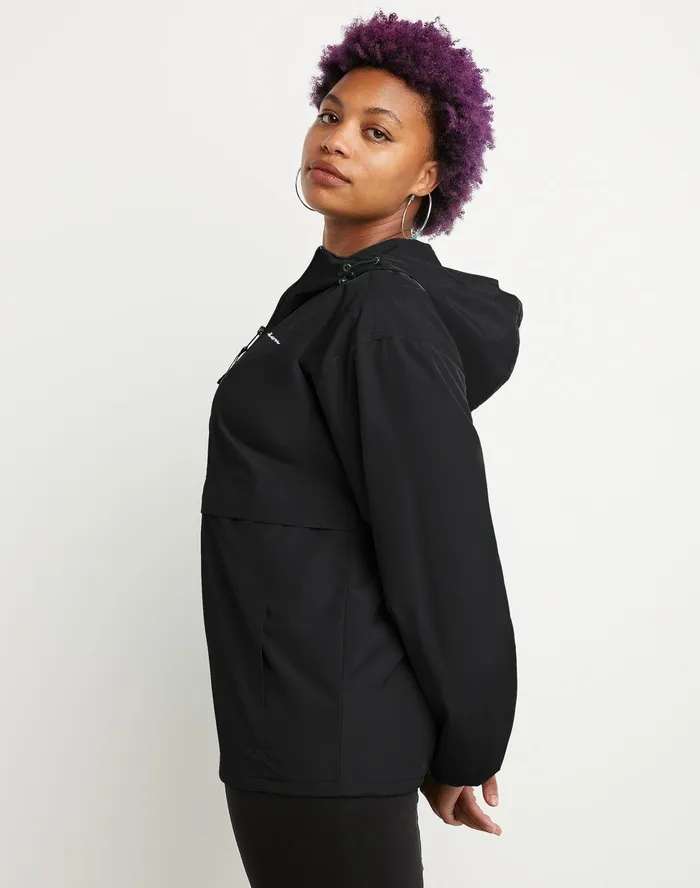 Packable Jacket Classic Script Black Women Champion Jackets