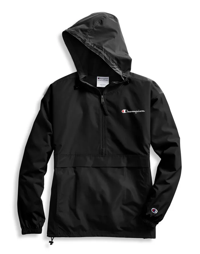 Packable Jacket Classic Script Black Women Champion Jackets