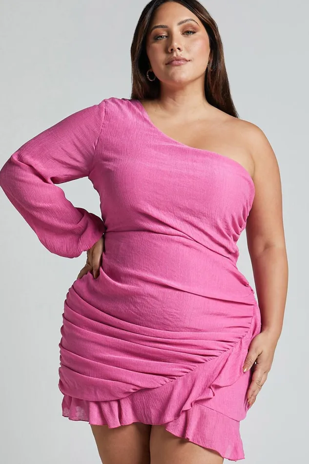 Paige Mini Dress 8211 One Shoulder Frill Hem Wrap Skirt Dress In Pink Women Showpo Curve Clothes