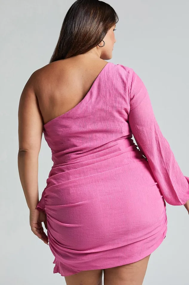 Paige Mini Dress 8211 One Shoulder Frill Hem Wrap Skirt Dress In Pink Women Showpo Curve Clothes