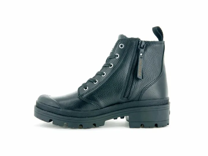 Palladium Pallabase Leather Blackblack Women Heel Boots