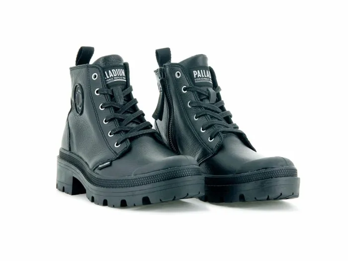 Palladium Pallabase Leather Blackblack Women Heel Boots