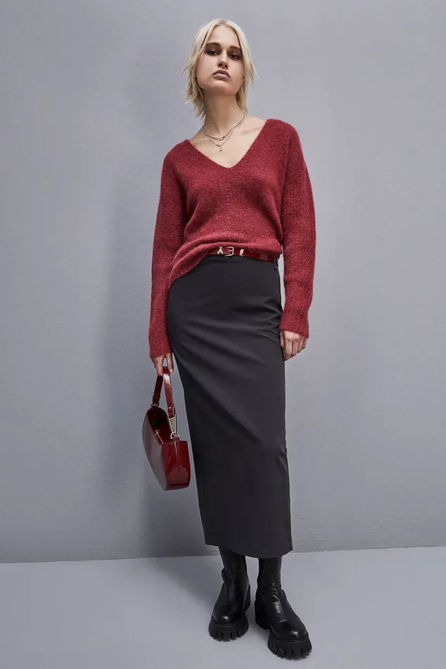 Patrizia Pepe Alpacablend Sweater With Vneck Red Cherry Bomb Apparel Sweaters