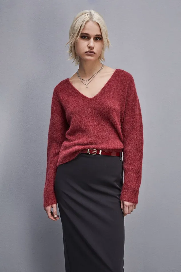 Patrizia Pepe Alpacablend Sweater With Vneck Red Cherry Bomb Apparel Sweaters