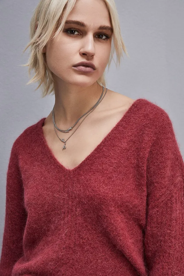 Patrizia Pepe Alpacablend Sweater With Vneck Red Cherry Bomb Apparel Sweaters