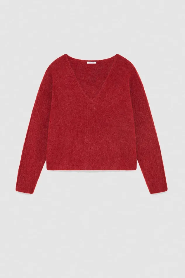 Patrizia Pepe Alpacablend Sweater With Vneck Red Cherry Bomb Apparel Sweaters