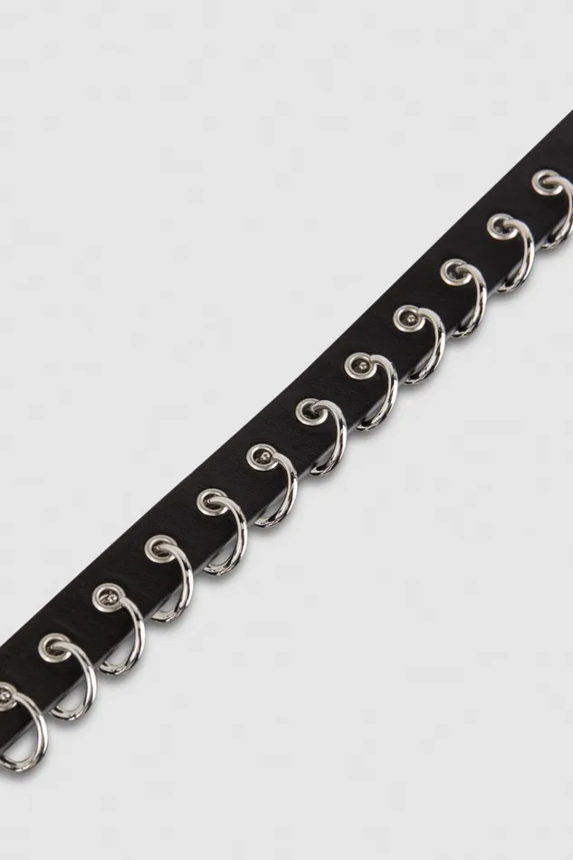 Patrizia Pepe Black Leather Choker With Rings Black Nero Accessories