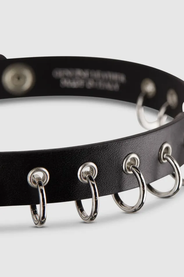 Patrizia Pepe Black Leather Choker With Rings Black Nero Accessories