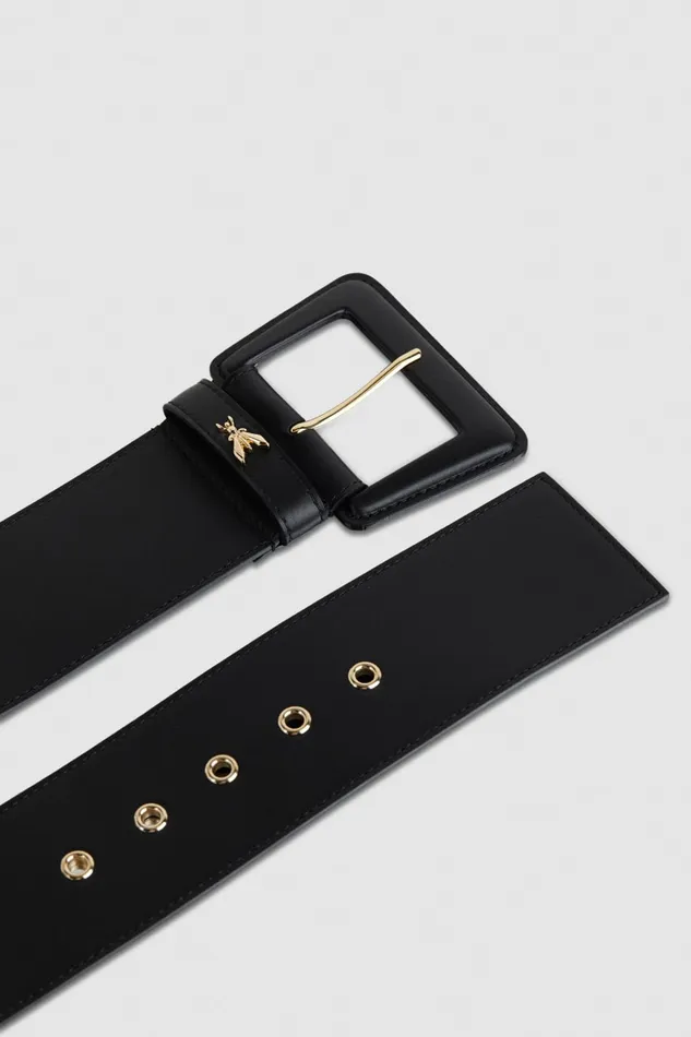 Patrizia Pepe Black Leather High Waisted Belt Nero Accessories