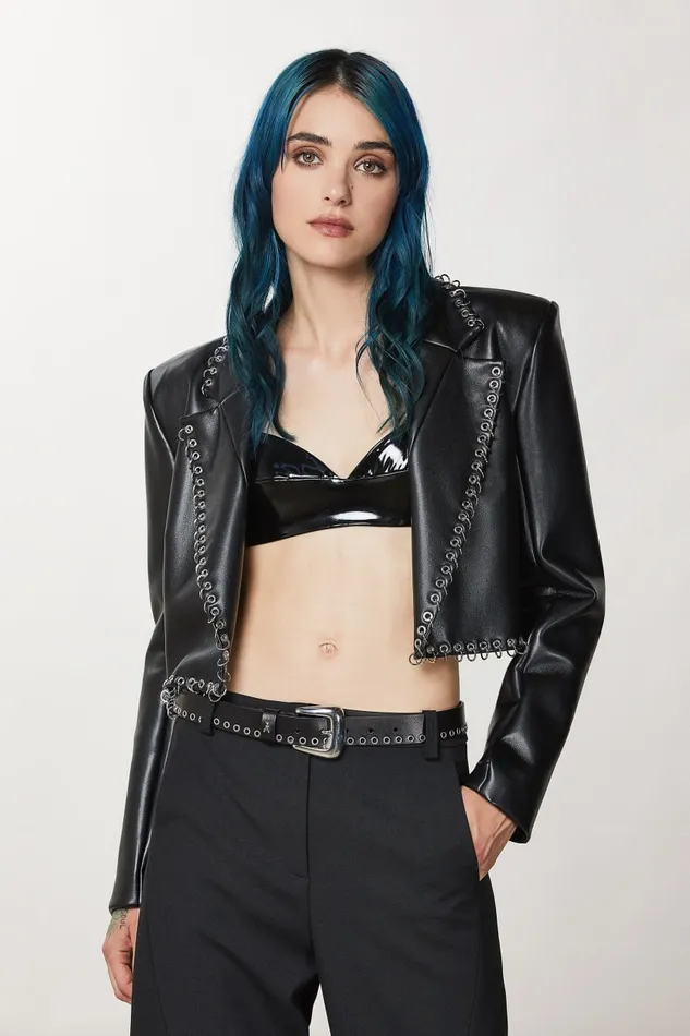 Patrizia Pepe Black Post Punk Cropped Jacket Nero Apparel Jackets