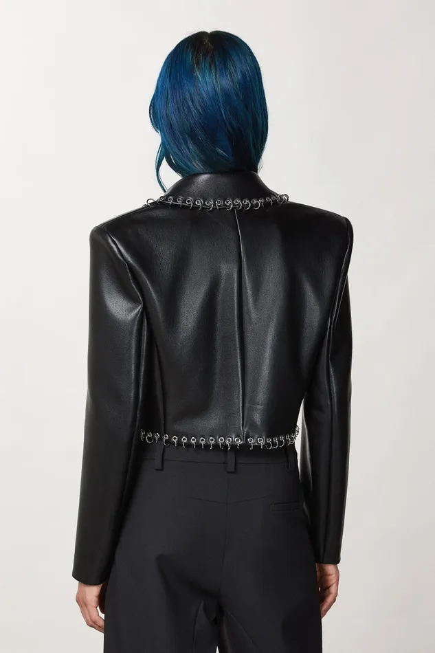 Patrizia Pepe Black Post Punk Cropped Jacket Nero Apparel Jackets