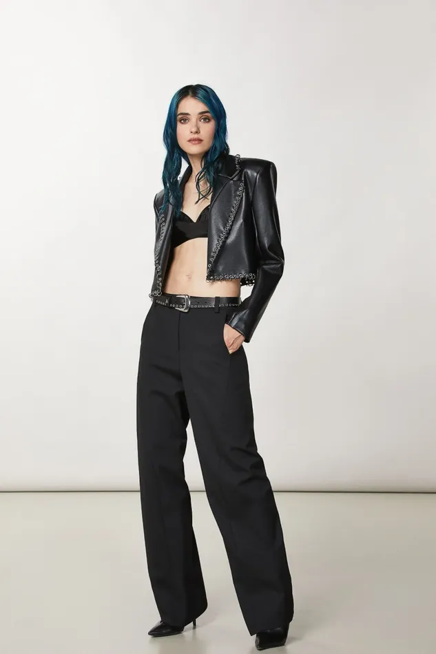 Patrizia Pepe Black Post Punk Cropped Jacket Nero Apparel Jackets
