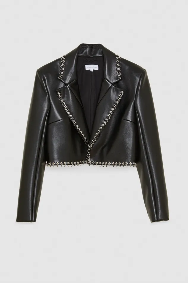 Patrizia Pepe Black Post Punk Cropped Jacket Nero Apparel Jackets