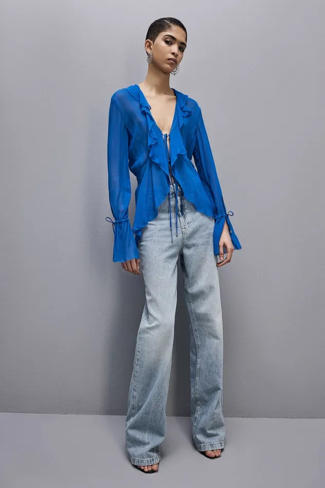 Patrizia Pepe Chiffon Blouse Blue Blue Soul Apparel Blouses