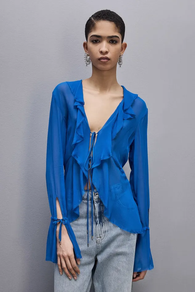 Patrizia Pepe Chiffon Blouse Blue Blue Soul Apparel Blouses