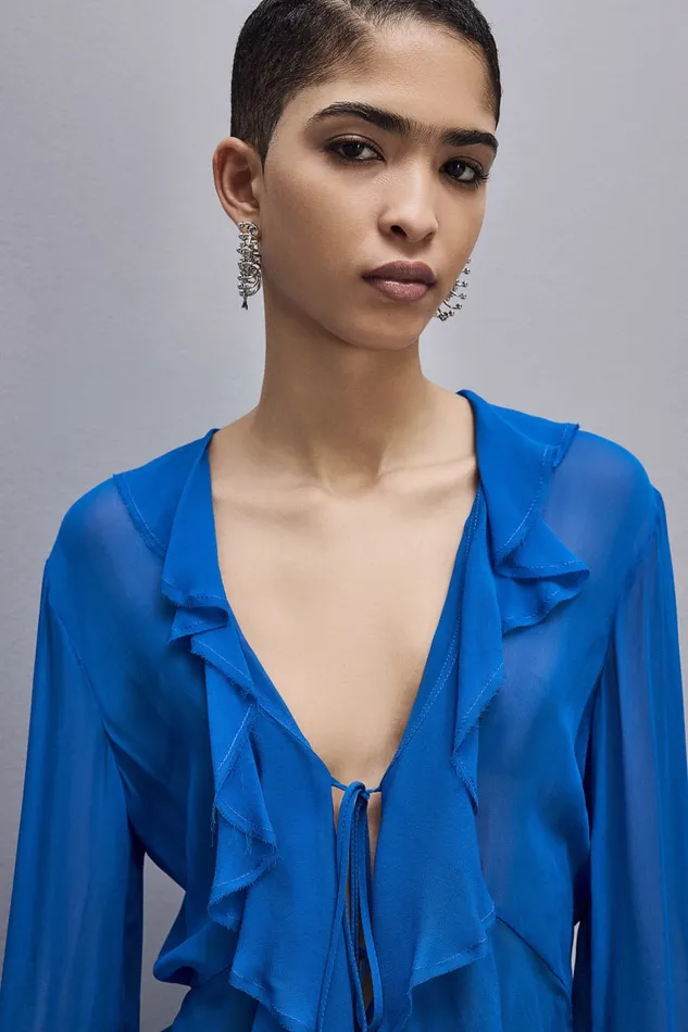 Patrizia Pepe Chiffon Blouse Blue Blue Soul Apparel Blouses