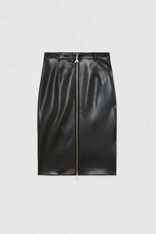 Patrizia Pepe Coated Fabric Midi Skirt Black Nero Apparel Midi