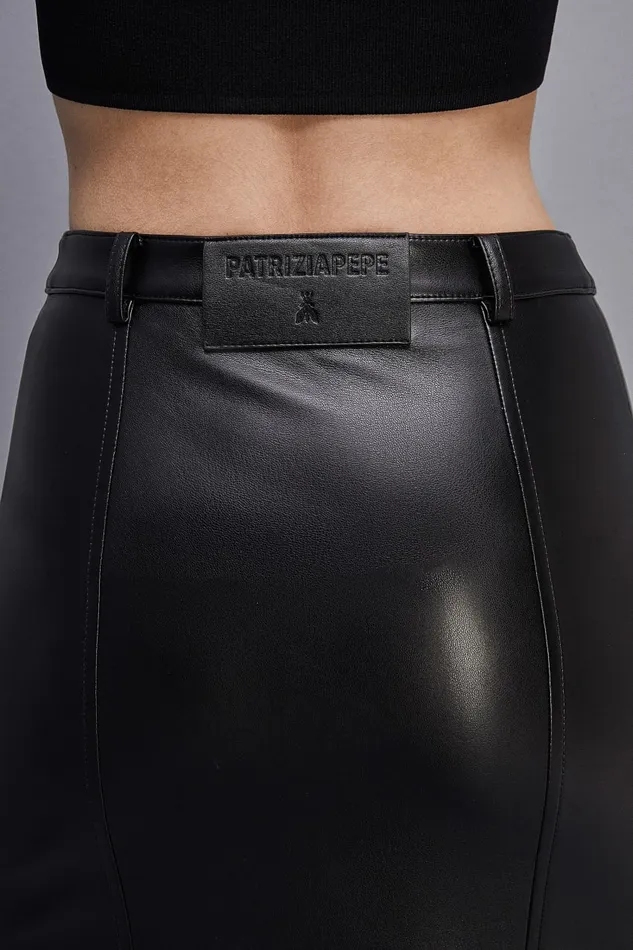 Patrizia Pepe Coated Fabric Midi Skirt Black Nero Apparel Midi