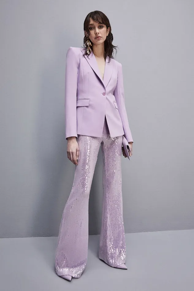 Patrizia Pepe Essential Allover Sequin Pants Pink Iris Lilac Sequins Apparel Flared