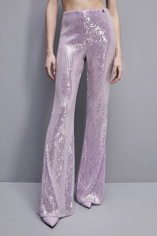 Patrizia Pepe Essential Allover Sequin Pants Pink Iris Lilac Sequins Apparel Flared