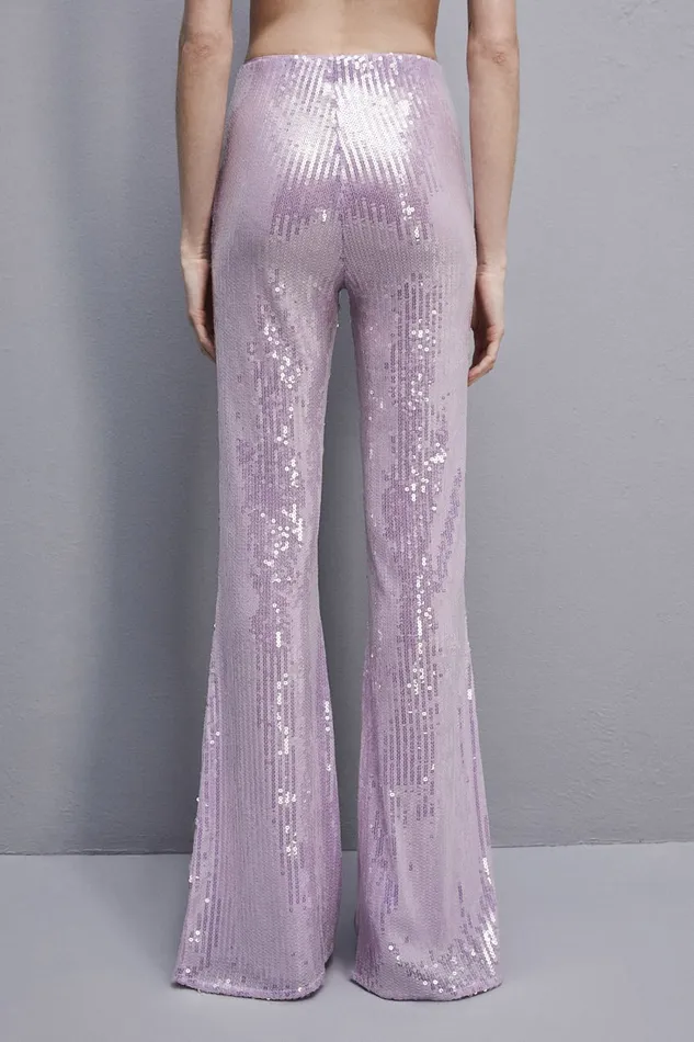 Patrizia Pepe Essential Allover Sequin Pants Pink Iris Lilac Sequins Apparel Flared