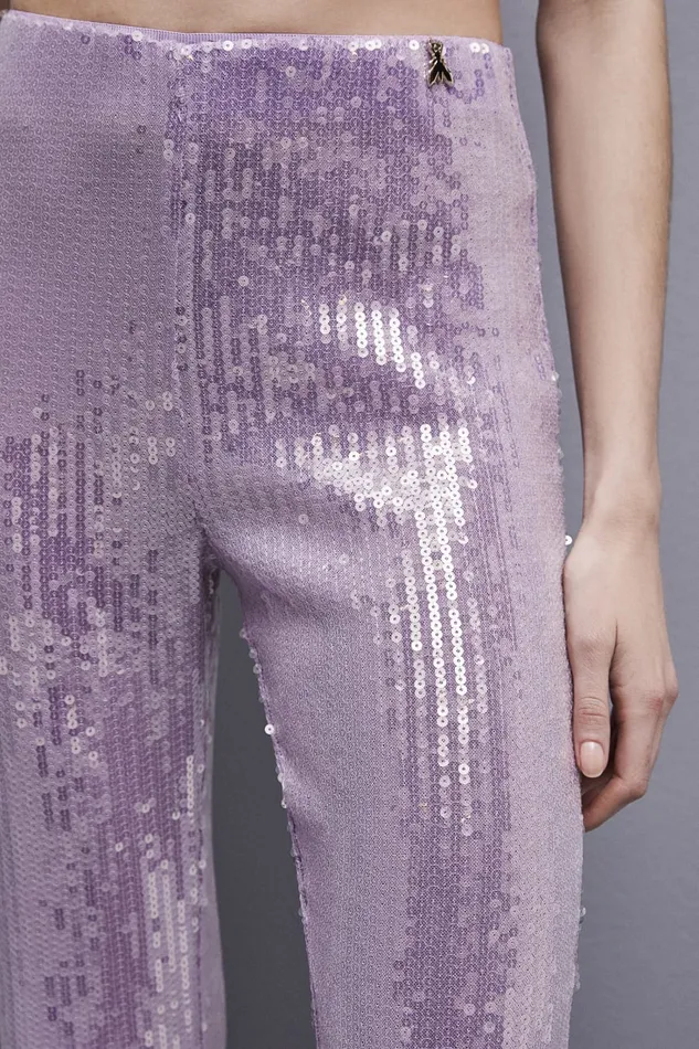 Patrizia Pepe Essential Allover Sequin Pants Pink Iris Lilac Sequins Apparel Flared