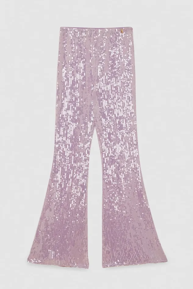 Patrizia Pepe Essential Allover Sequin Pants Pink Iris Lilac Sequins Apparel Flared