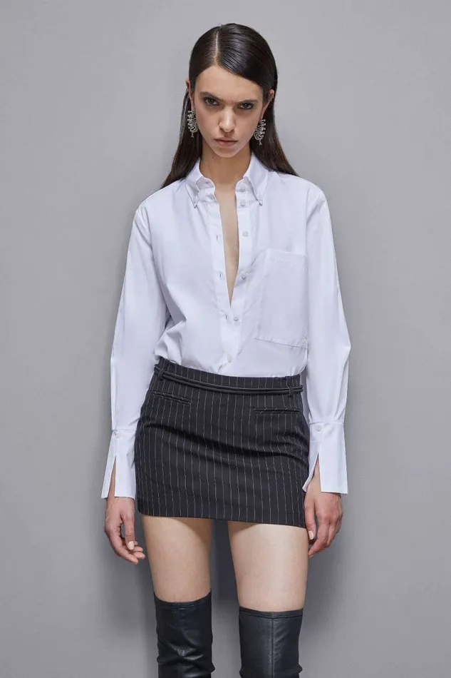 Patrizia Pepe Essential Cotton Shirt With Pocket White Bianco Ottico Apparel Shirts