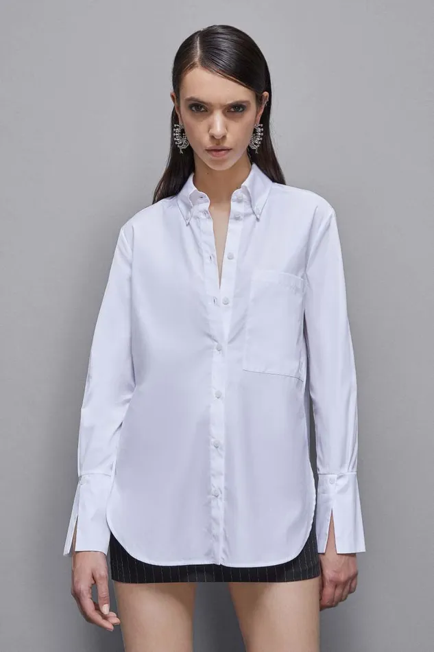 Patrizia Pepe Essential Cotton Shirt With Pocket White Bianco Ottico Apparel Shirts