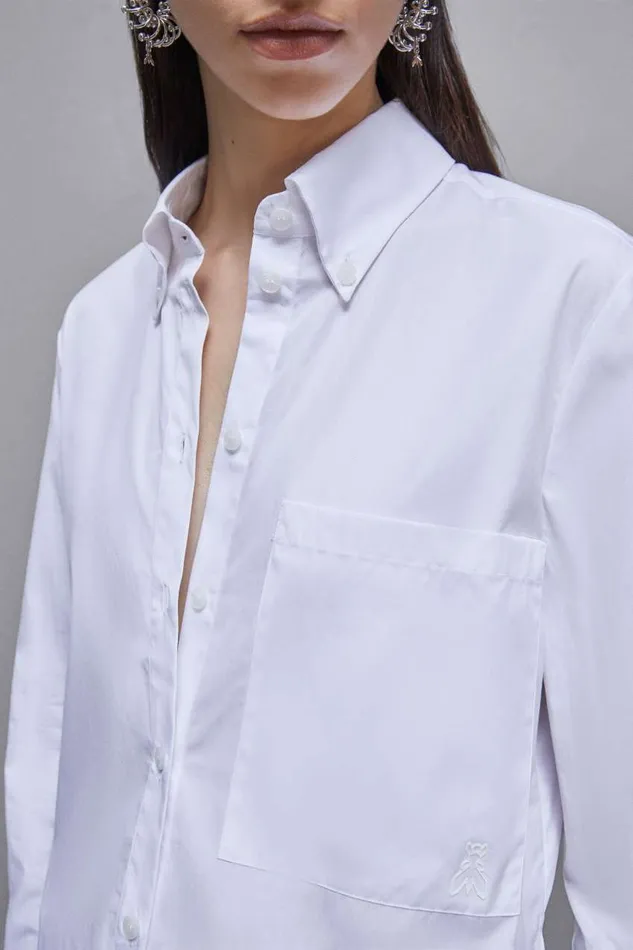 Patrizia Pepe Essential Cotton Shirt With Pocket White Bianco Ottico Apparel Shirts