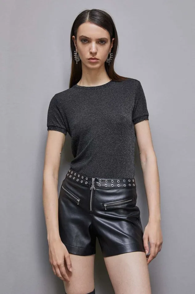 Patrizia Pepe Essential Shortsleeved Sweater Black Nerolurex Apparel Sweaters