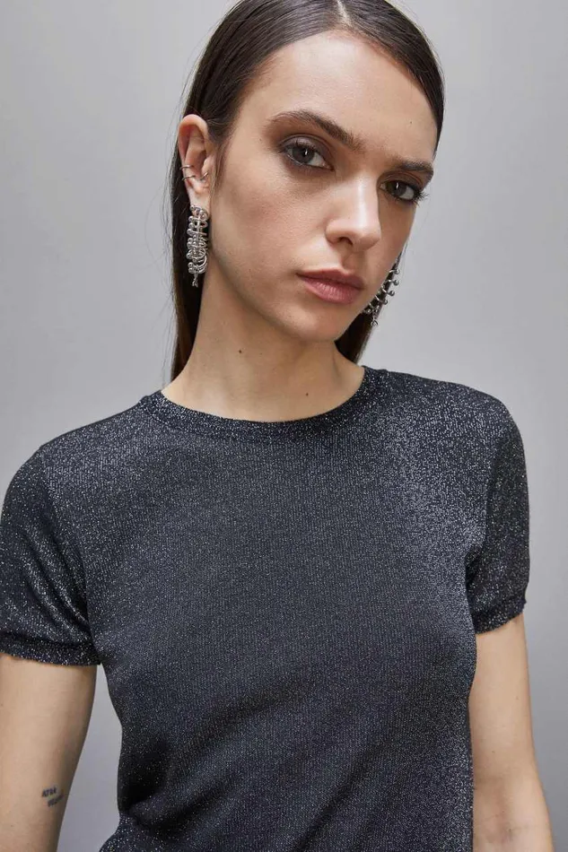 Patrizia Pepe Essential Shortsleeved Sweater Black Nerolurex Apparel Sweaters