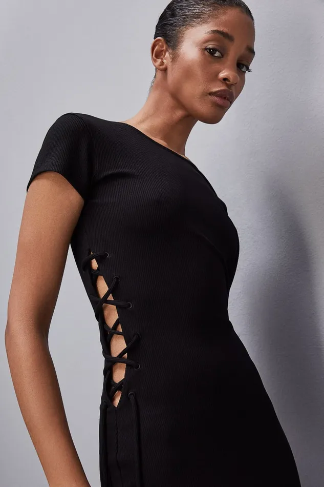 Patrizia Pepe Essential Slim Ribknit Dress Black Nero Apparel Mini