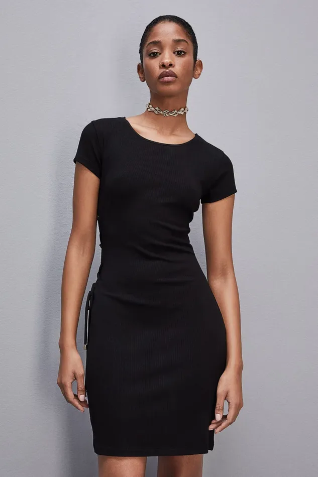 Patrizia Pepe Essential Slim Ribknit Dress Black Nero Apparel Mini
