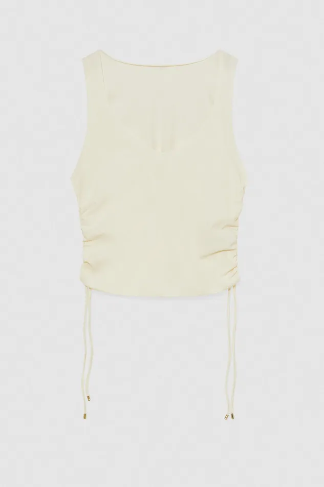 Patrizia Pepe Essential Stretch Jersey Sleeveless Top White Raw White Apparel Tops