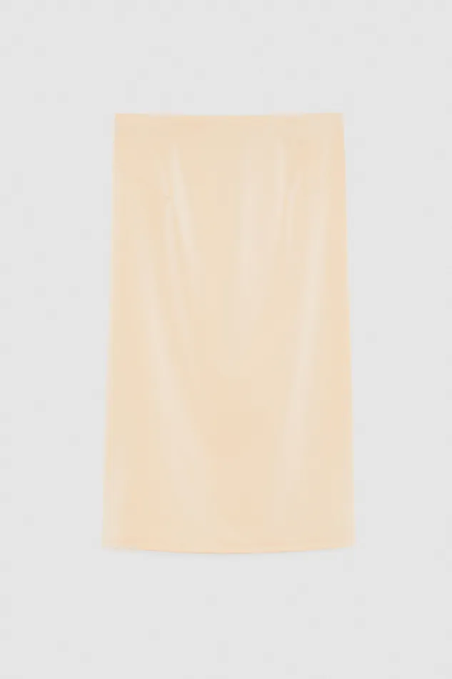 Patrizia Pepe Faux Leather Midi Skirt With Zip Beige Golden Beige Apparel Midi