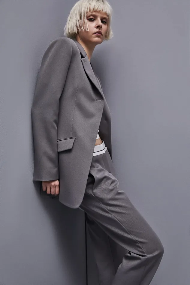 Patrizia Pepe Feminine Onebutton Jacket Grey Dim Gray Apparel Blazers